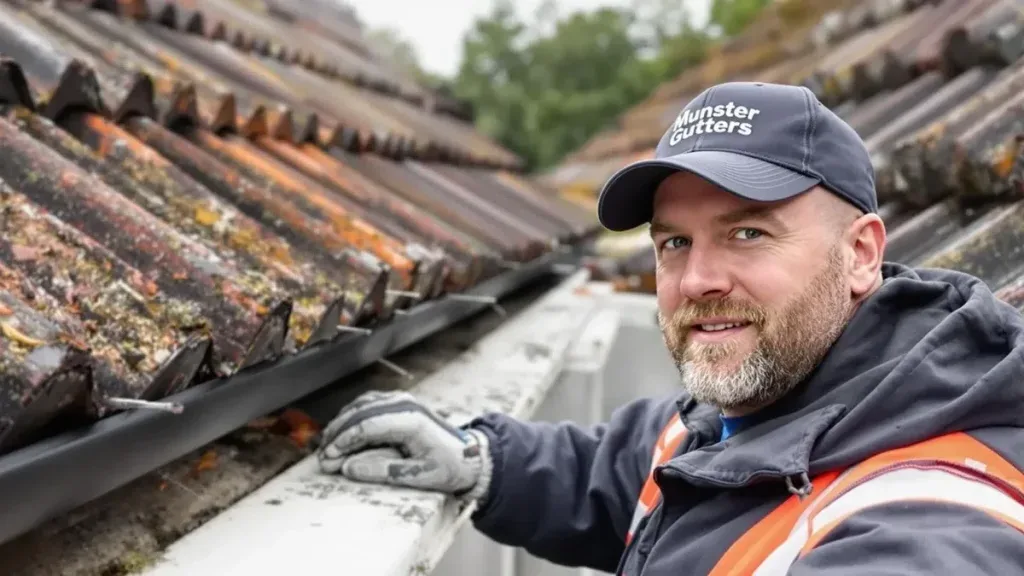 Munster Gutters owner repairing a roof gutter in Cork